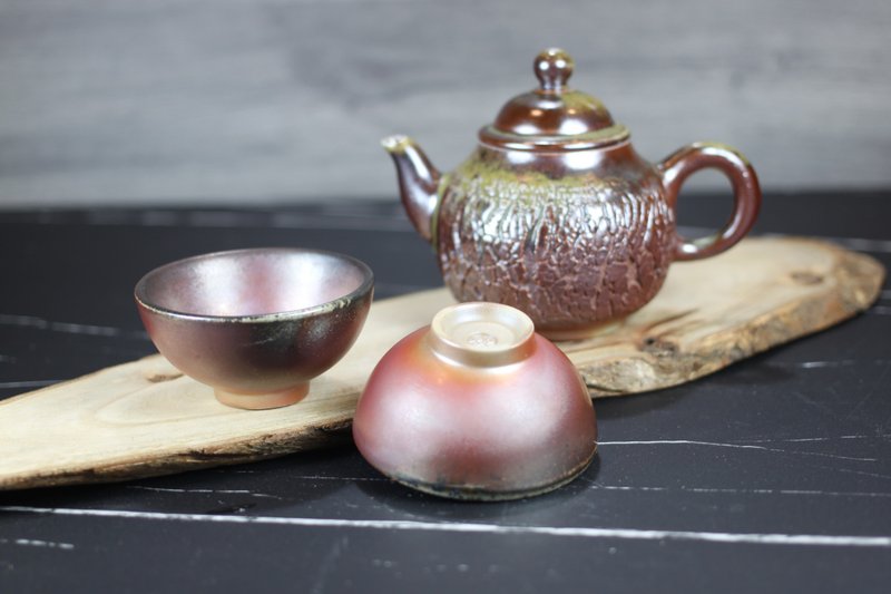 【品味生活】柴燒 天然落灰 爆裂 一壺兩杯茶具組 名家葉敏祥作 - 茶壺/茶杯/茶具 - 瓷 