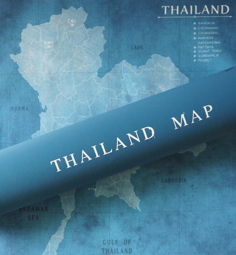 Thailand map wall decor wooden hanging (Canvas 60x48cm) Indigo blue - Wall Décor - Waterproof Material Blue