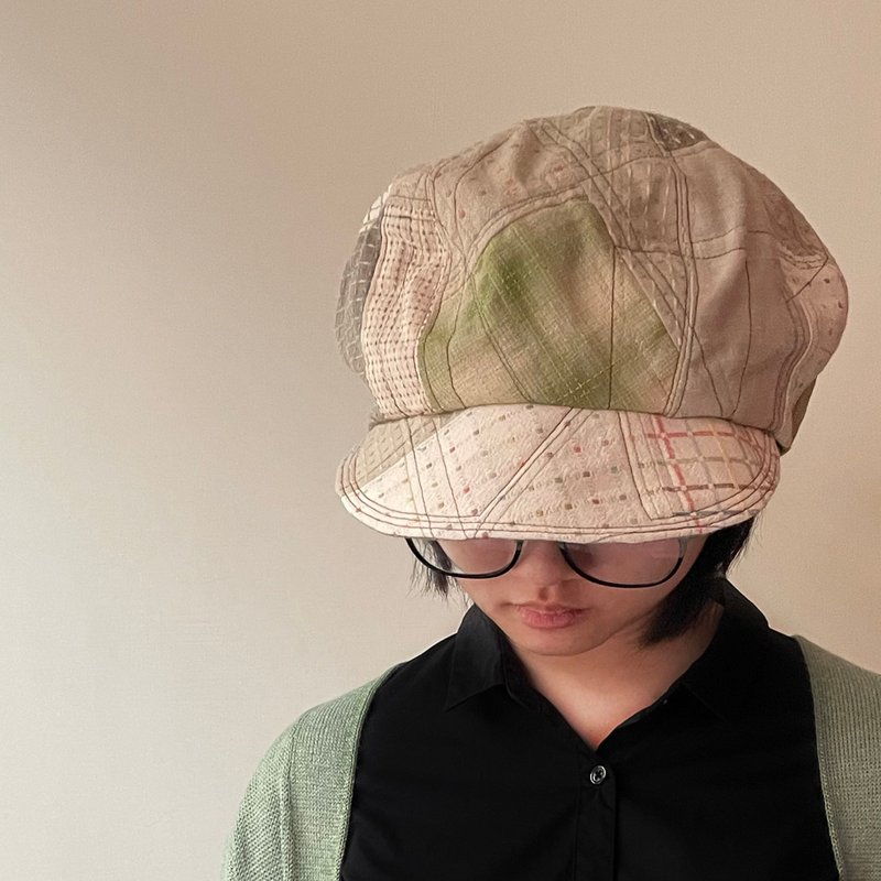 Newsboy hat/Japanese vintage dyed fabric/Special beige/Christmas gift - Hats & Caps - Cotton & Hemp Khaki