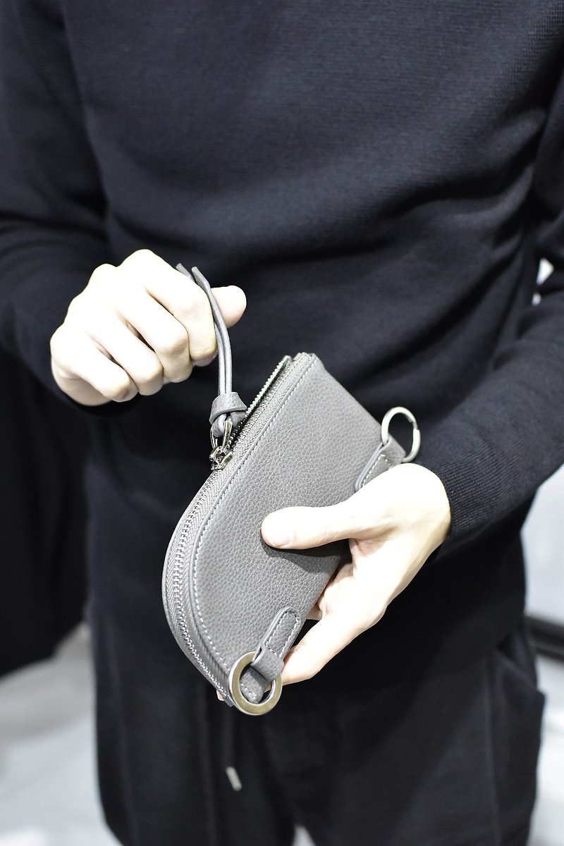 Placebo leather Keyring cash bag grey/white - 零錢包/小錢包 - 真皮 灰色