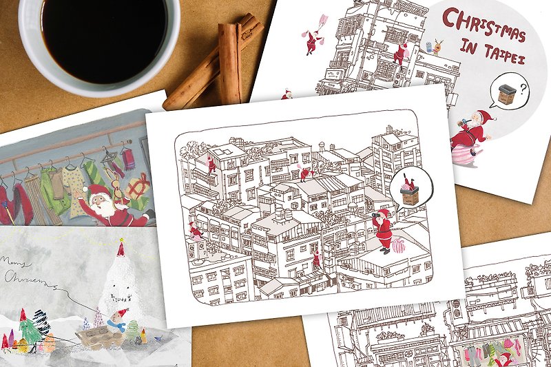 Christmas in Taipei postcard set with missing chimney - Cards & Postcards - Paper 