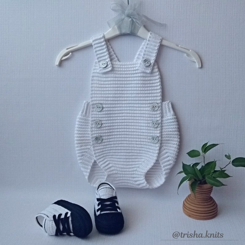 適合一歲以下新生兒的針織緊身連衣褲 knitted bodysuit for newborns up to a year - ชุดทั้งตัว - ผ้าฝ้าย/ผ้าลินิน ขาว