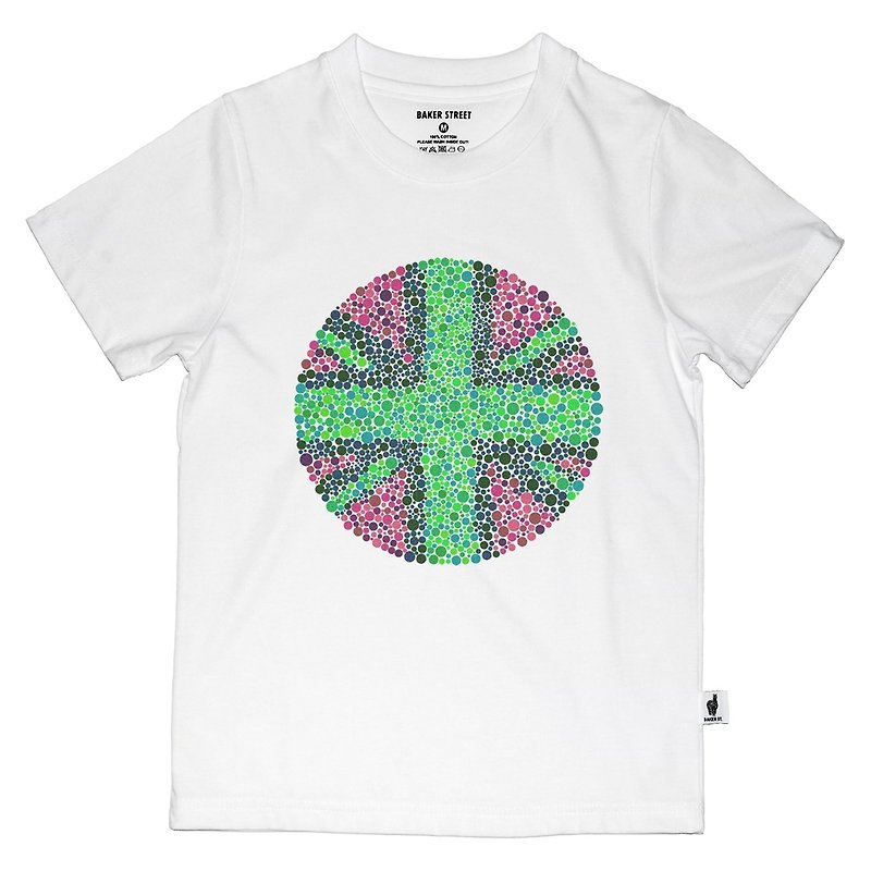 【英國 Baker Street 貝克街】童裝 - 純棉短袖T - 色盲英國旗A款 - 男/女童裝 - 棉．麻 白色
