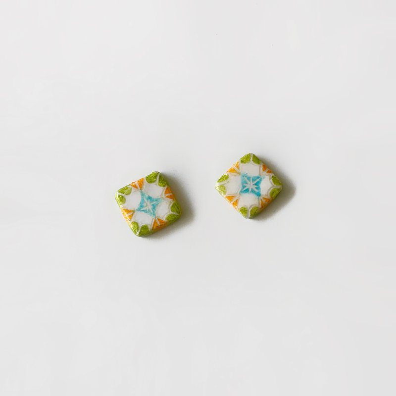 Cute retro small tiles/flower window series-handmade/hand-painted earrings - Earrings & Clip-ons - Other Materials Multicolor