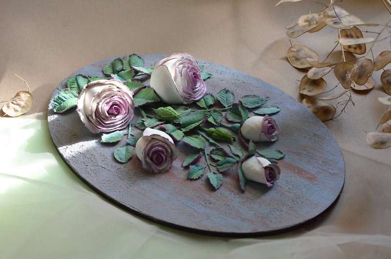 Roses decorative panel, sculpture painting, wall décor - Wall Décor - Other Materials White