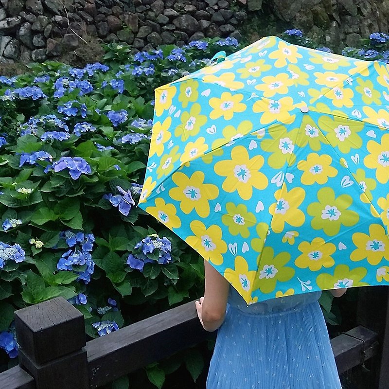 手開折傘 防曬超輕設計晴雨傘 - 花花 - 雨傘/雨衣 - 防水材質 藍色