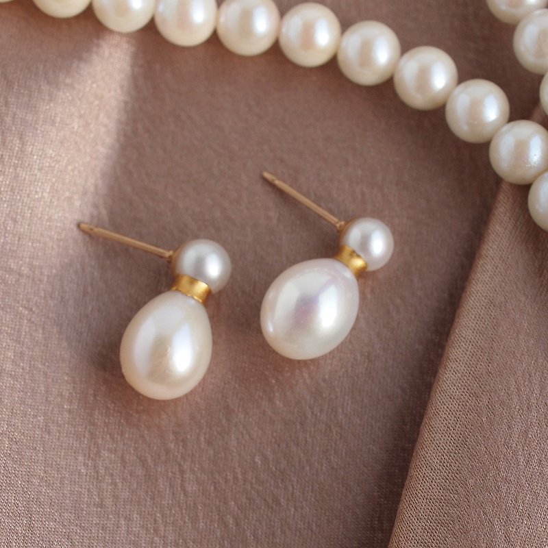 Made in Japan Kintsugi Drop Pearl Earrings Freshwater Pearl K14GF Entrance Ceremony, Entrance Ceremony, Wedding, Formal - ต่างหู - ไข่มุก ขาว
