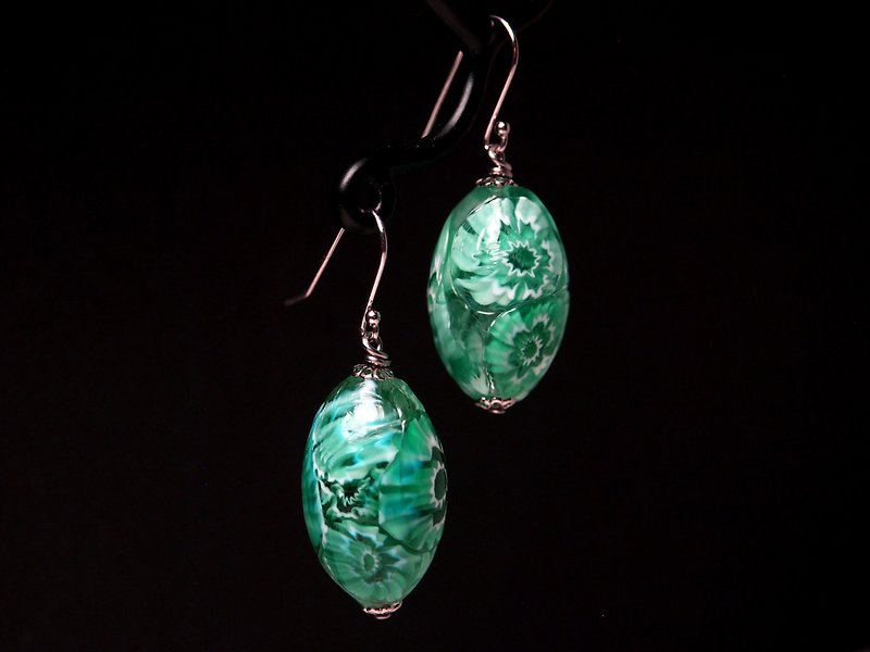 #GE0442 Murano Glass Beads Earring - ต่างหู - แก้ว สีน้ำเงิน
