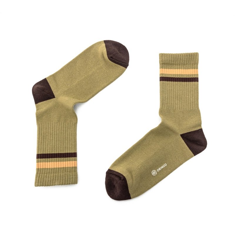 Two-color horizontal stripes casual gentleman socks green - ถุงเท้าข้อกลาง - ผ้าฝ้าย/ผ้าลินิน สีเขียว