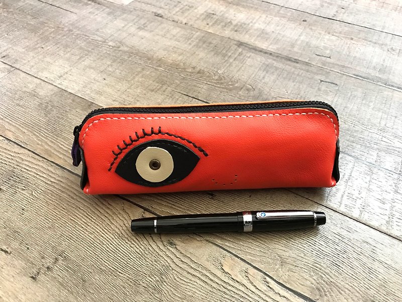 POPO │ big eyes │ leather leather pencils │ - กล่องใส่ปากกา - หนังแท้ สีส้ม