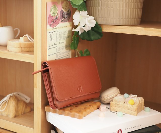 Crepe (Brick) : Short wallet, Cow Leather wallet,Orange-brown