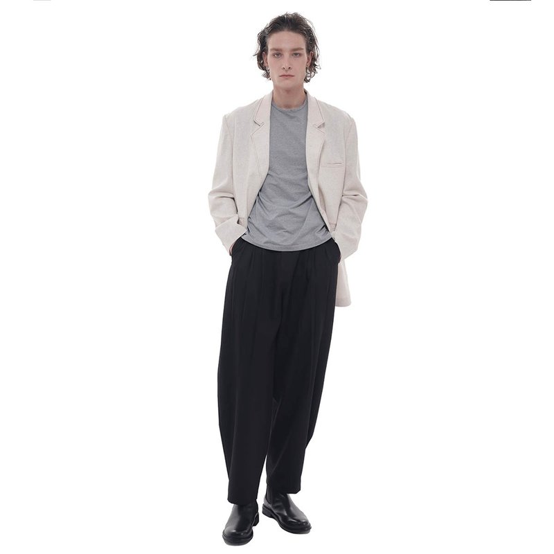 Spring and summer herringbone texture loose wide leg pants for men's long pants - กางเกงขายาว - เส้นใยสังเคราะห์ สีดำ