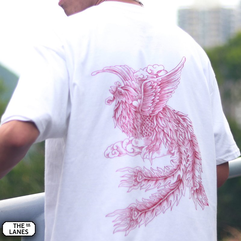 Hong Kong auspicious beast phoenix pure cotton tee shirt - เสื้อยืดผู้ชาย - ผ้าฝ้าย/ผ้าลินิน ขาว