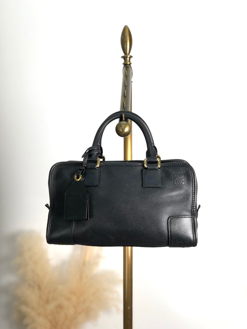 【 日本直送　名牌中古包 】LOEWE ロエベ アマソナ28 ハンドバッグ ブラック レザー ミニボストン vintage ヴィンテージ オールド uazpnn - 手提包/手提袋 - 真皮 黑色