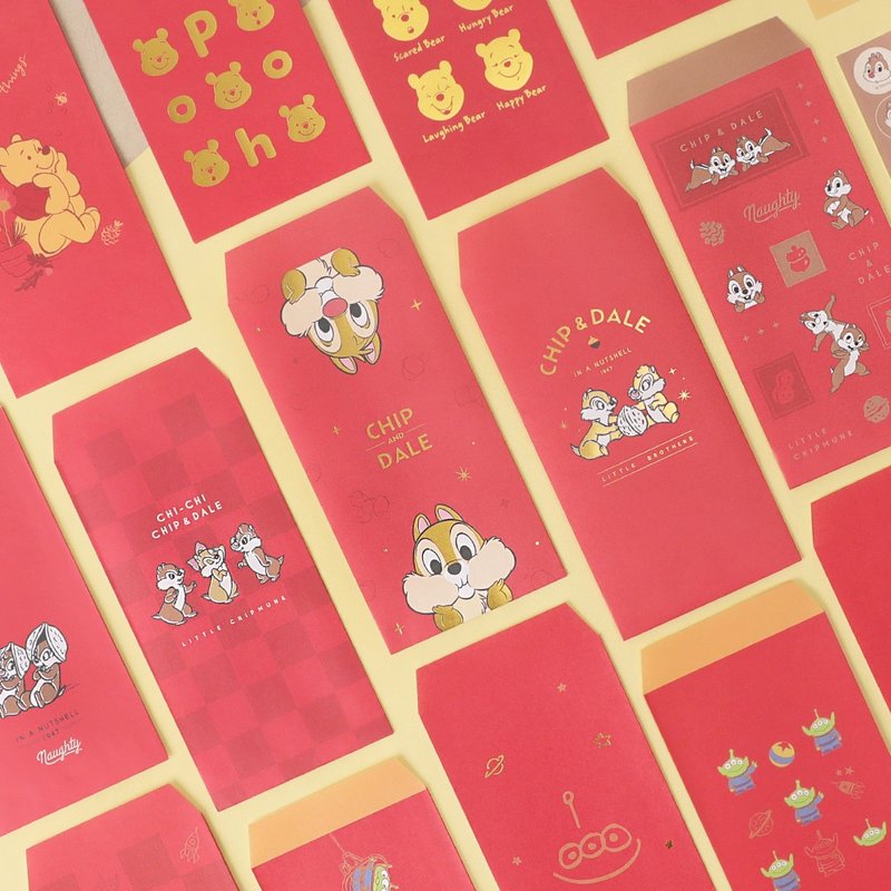 Disney Red Envelope Bag 5 Admission Stickers - Winnie the Pooh Chititi Three-Eyed Monster New Year Red Envelope - ถุงอั่งเปา/ตุ้ยเลี้ยง - กระดาษ หลากหลายสี