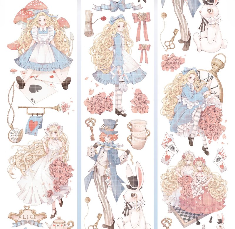 Alice (2) Bunny Girl PET Paper Tape Shell Gloss 10m Roll (Jumbo) - Washi Tape - Other Materials Multicolor