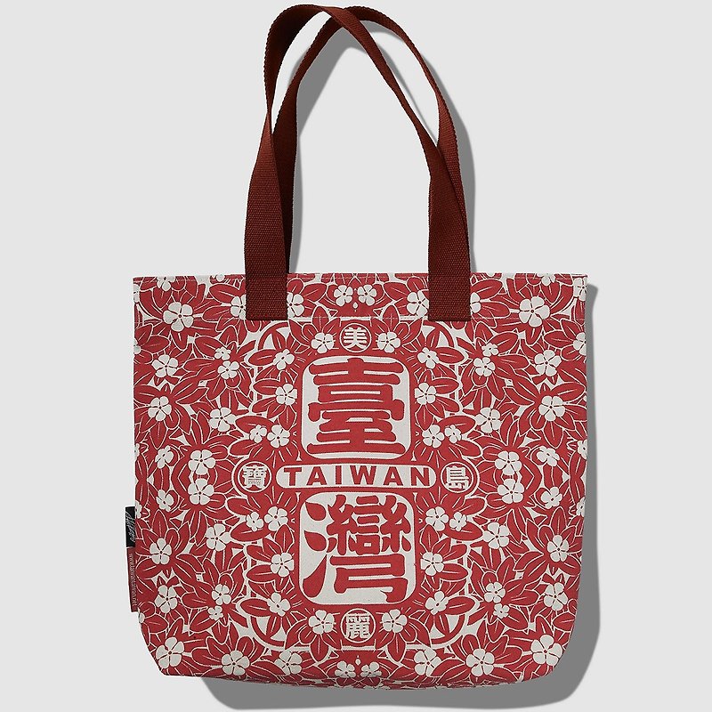 Beautiful Treasure Island Taiwan Full Flower Bag/Red - กระเป๋าถือ - ผ้าฝ้าย/ผ้าลินิน สีแดง