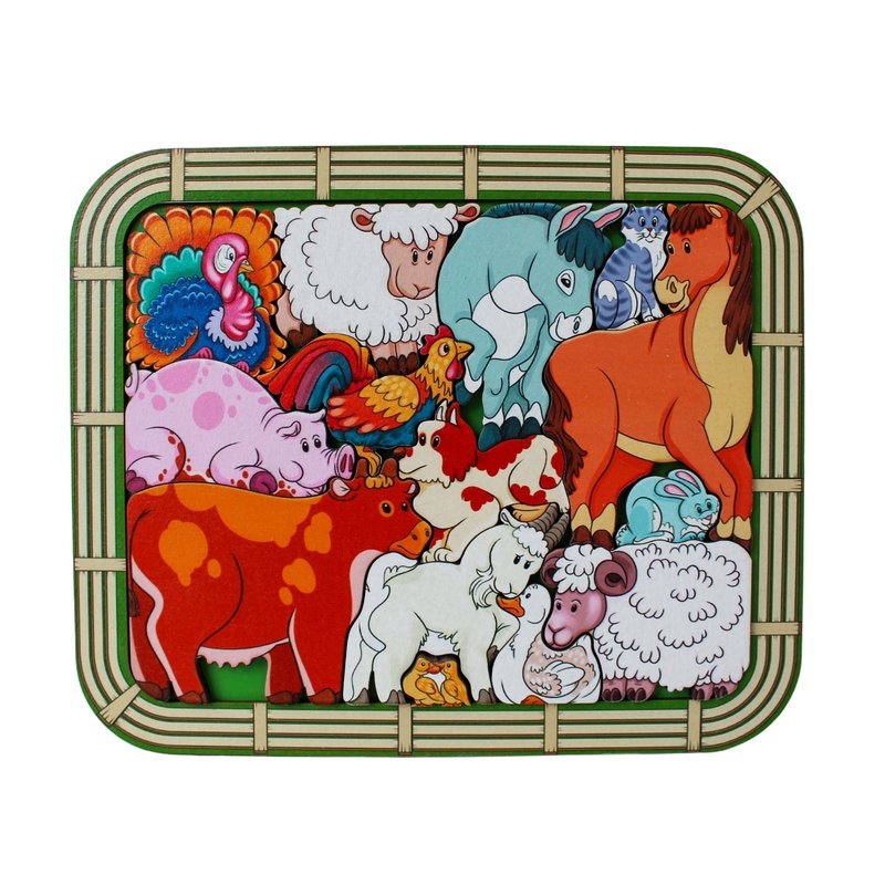 Wooden Puzzle - farm animals, Toddler Toys Age 2 3 4 5 year, Wood Montessori toy - 寶寶/兒童玩具/玩偶 - 木頭 金色