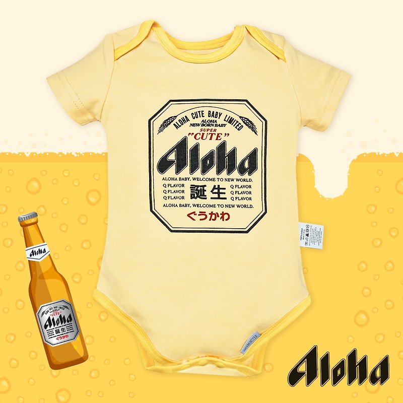棉．麻 嬰兒連身衣/包被/包巾 黃色 - OMYMONSTER Aloha誕生慶祝 包屁衣