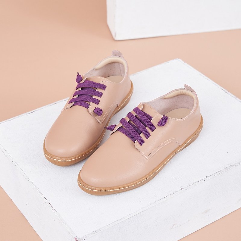 Elastic Band Round Toe Flat Casual Shoes Light Pink - Women's Casual Shoes - Genuine Leather Pink