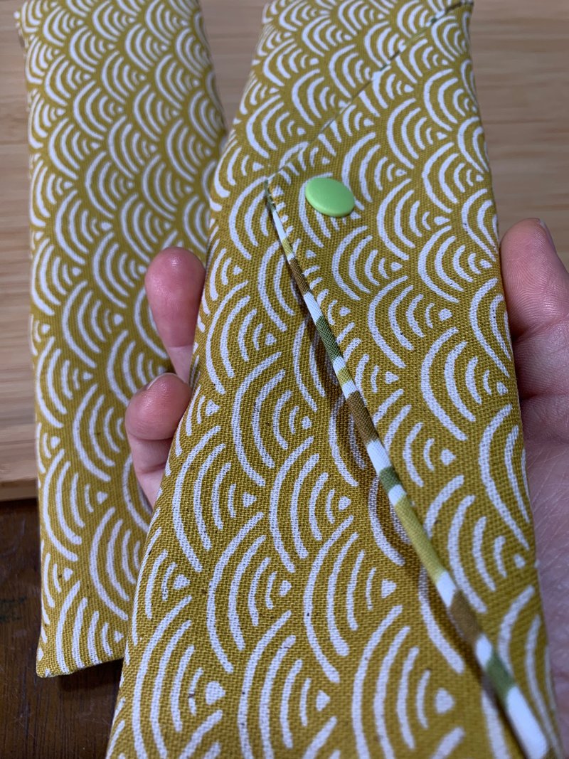 文青風環保純棉筷袋 ~ 寧靜海紋 暖陽黃 潮物 收納 手作餐具袋 禮 - 居家收納/收納盒/儲物盒 - 棉．麻 黃色