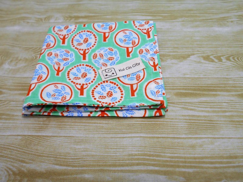 Nordic Flower Series -tree series (green background orange tree): Japan 100% cotton double cotton handkerchief limited commodity. - อื่นๆ - ผ้าฝ้าย/ผ้าลินิน สีเขียว