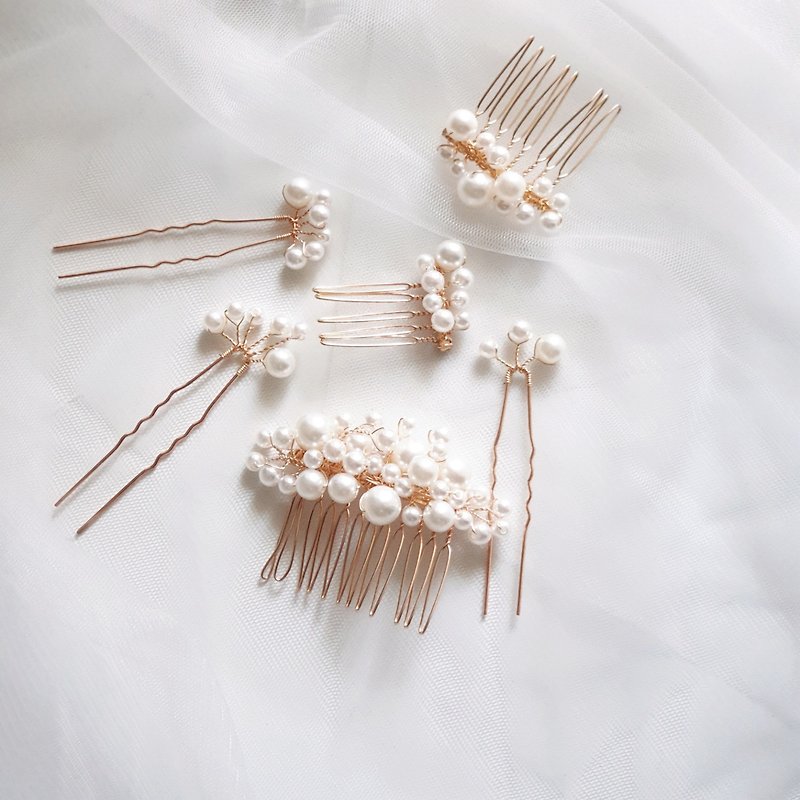 Handmade pearls hair comb 6 pieces set - Hair Accessories - Other Materials 
