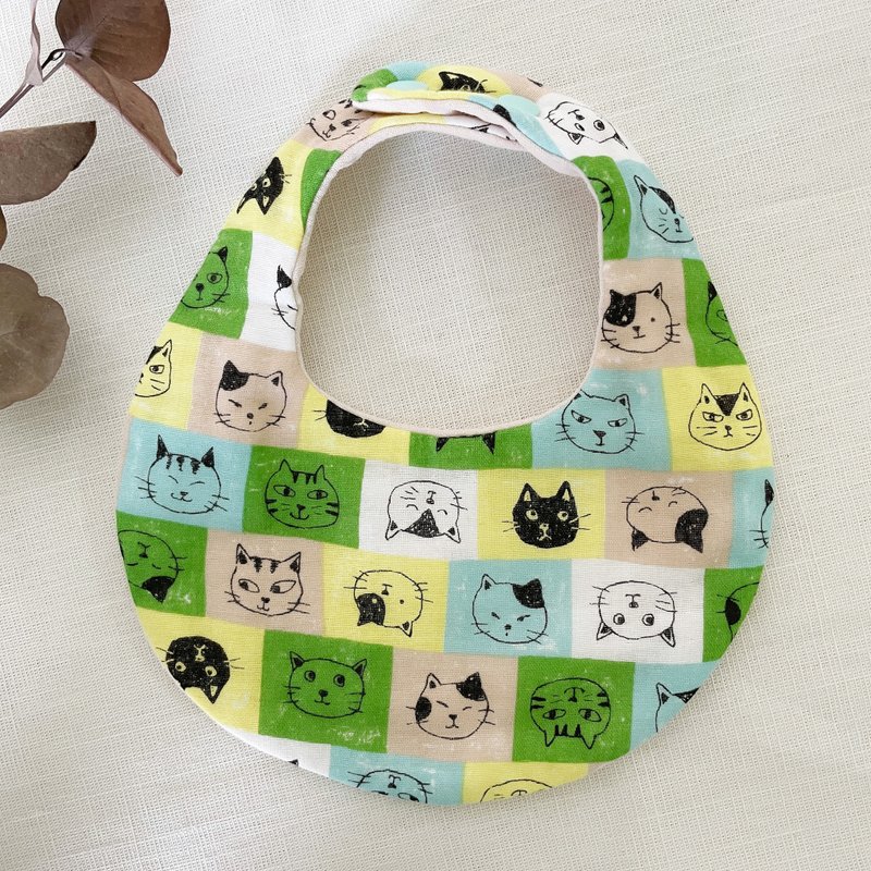 Eight-layer gauze bib bag, cat green style, saliva towel - ผ้ากันเปื้อน - ผ้าฝ้าย/ผ้าลินิน สีเขียว