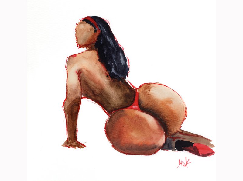 African American Woman Painting Body Positive Original Art Black Female Wall Art - โปสเตอร์ - วัสดุอื่นๆ สีนำ้ตาล