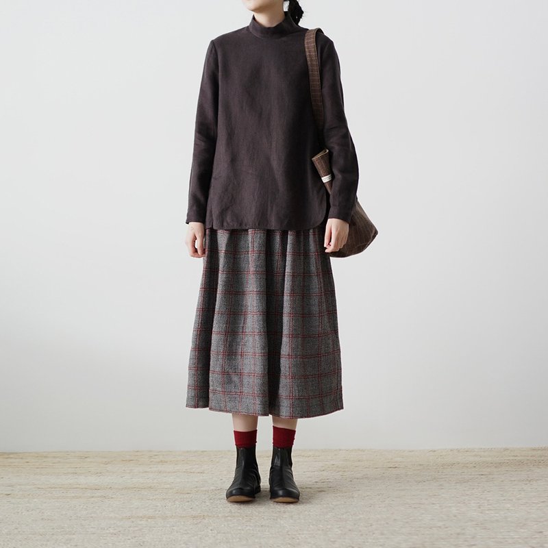 Simple Linen Top - 女上衣/長袖上衣 - 棉．麻 灰色