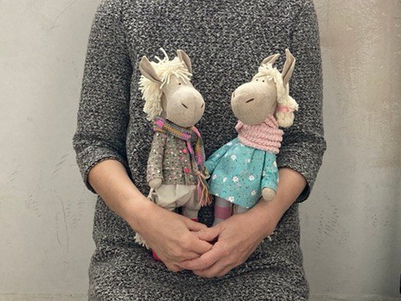 A pair of handmade horses, New year gift - 寶寶/兒童玩具/玩偶 - 亞麻 粉紅色