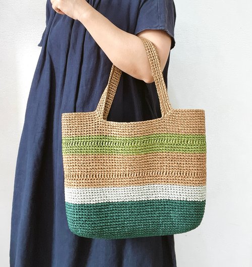 ラフィア春夏カラーブロック手編みバッグ - ショップ lovinghome