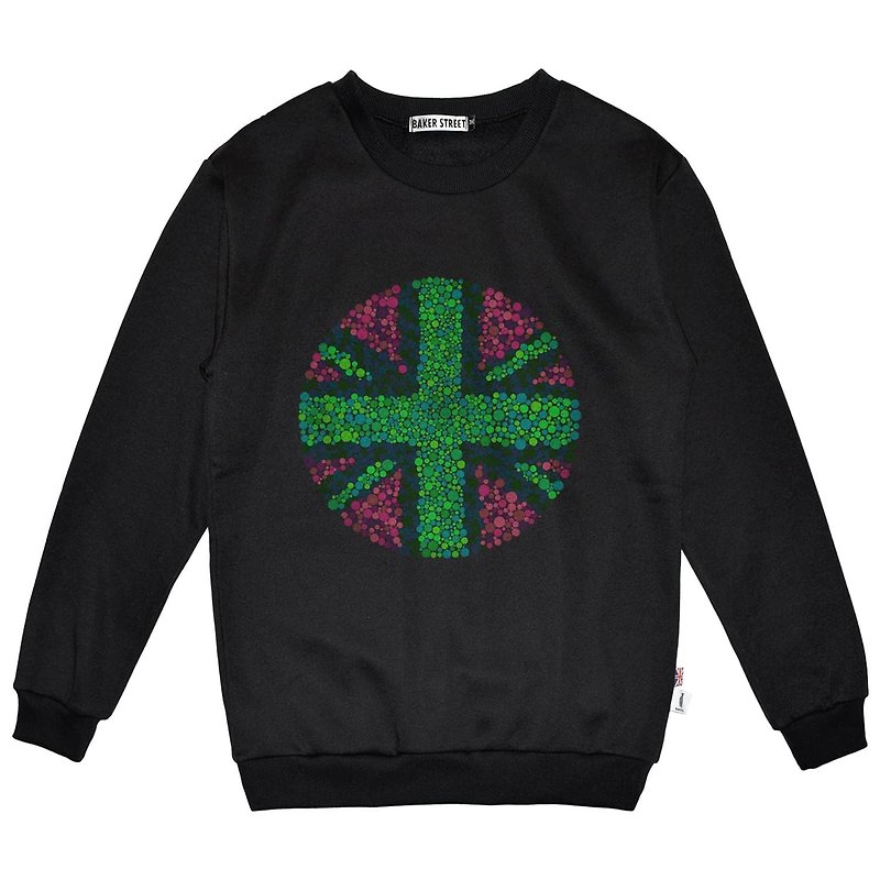 British Fashion Brand -Baker Street- Ishihara Union Jack Printed Sweatshirt - เสื้อฮู้ด - ผ้าฝ้าย/ผ้าลินิน สีดำ