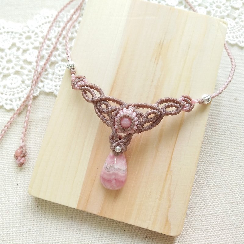 BUHO hand. Love. Red Floral X South America Brazil wax line necklace - Necklaces - Gemstone Pink