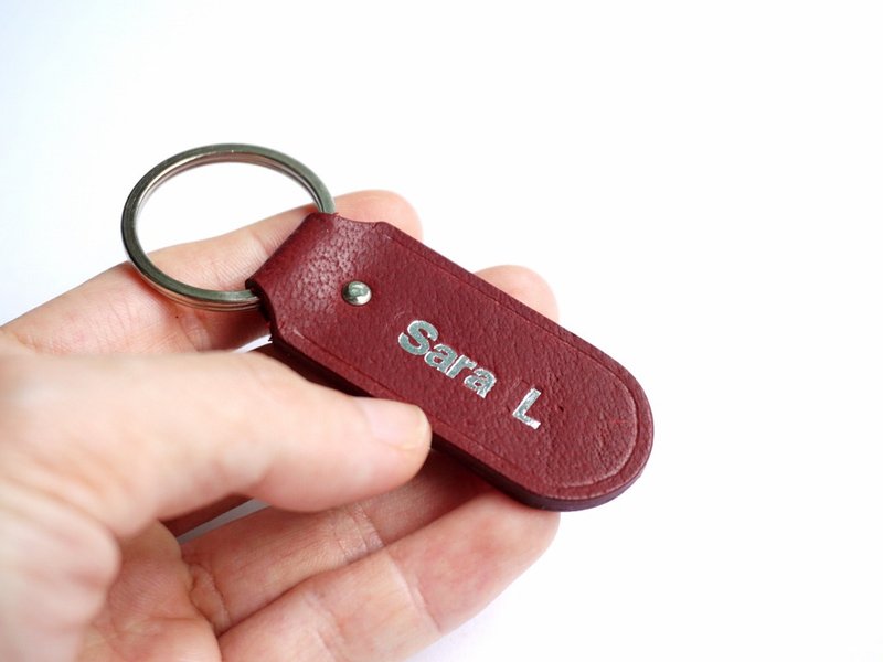 Customized Gift Monogram Leather Key Chain, hot stamped key holder - 鑰匙圈/鑰匙包 - 真皮 咖啡色