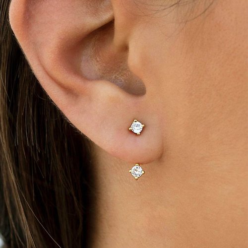 CRéAM 【CReAM】Double Cubic 西班牙純銀雙鑽鍍18K金鑽石鋯石耳耳環
