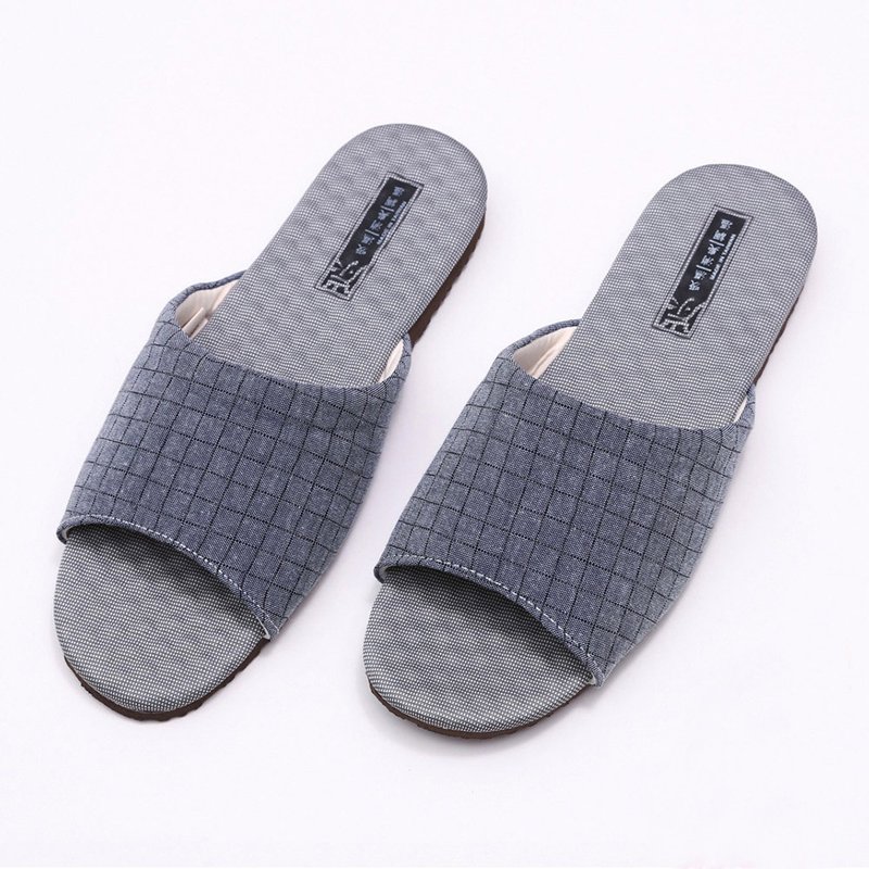 [Veronica] Latex Pressure Relief Checkered Bamboo Charcoal Functional Latex Indoor Slippers - Blue - Indoor Slippers - Plastic 