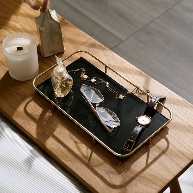 Transfer to [Qiyu Home Furnishing] Marble Light Luxury Storage Square Plate - Plates & Trays - Stone Black