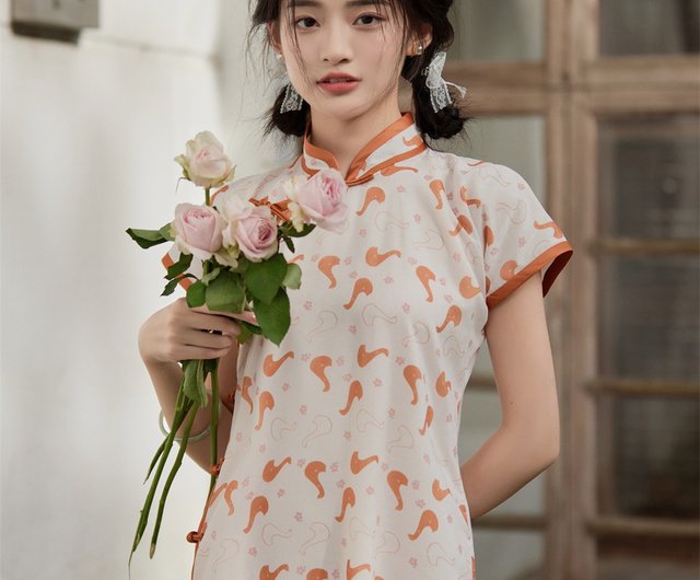 Big goose print medium and long chiffon ancient girl cheongsam new Chinese  style Mid-Autumn Festival Spring Festival improved one-piece dress - Shop  eden-cheongsam Qipao - Pinkoi