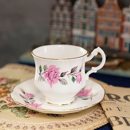 L&R 古董與珍奇老件 英國Royal Adderley粉玫瑰細骨瓷/精緻骨瓷茶杯組