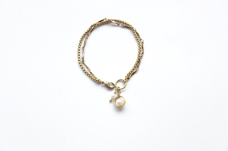 Bronze bracelet | natural freshwater pearls - สร้อยข้อมือ - ทองแดงทองเหลือง 