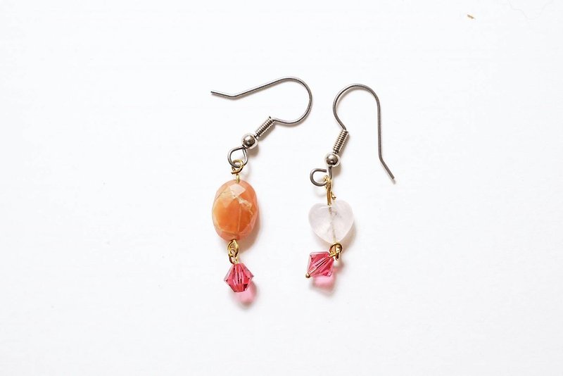 Pink Lady [X] hand made natural stone earrings person (rose quartz, red Maotu crystal. Swarovski) - Earrings & Clip-ons - Gemstone 