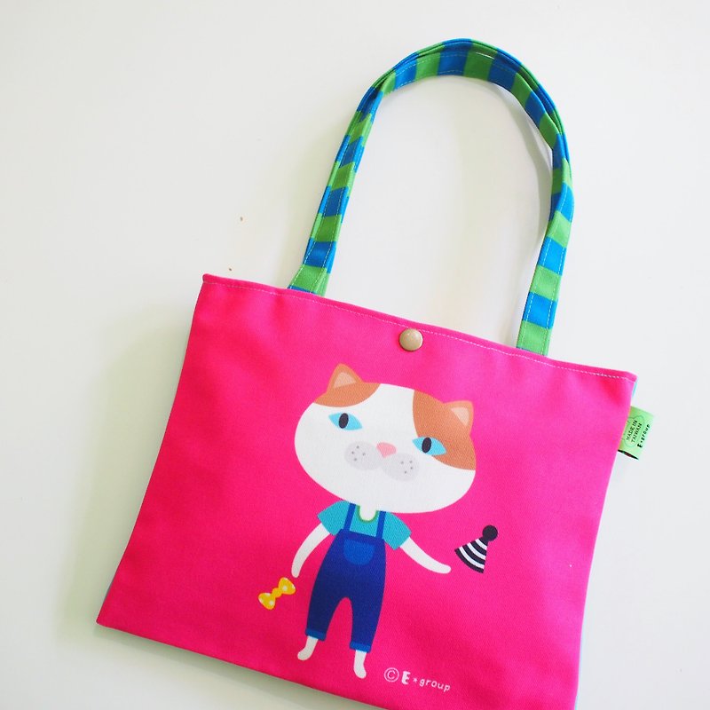 E*group new shoulder bag double-sided design flower cat circus canvas bag tote bag - Handbags & Totes - Cotton & Hemp Pink