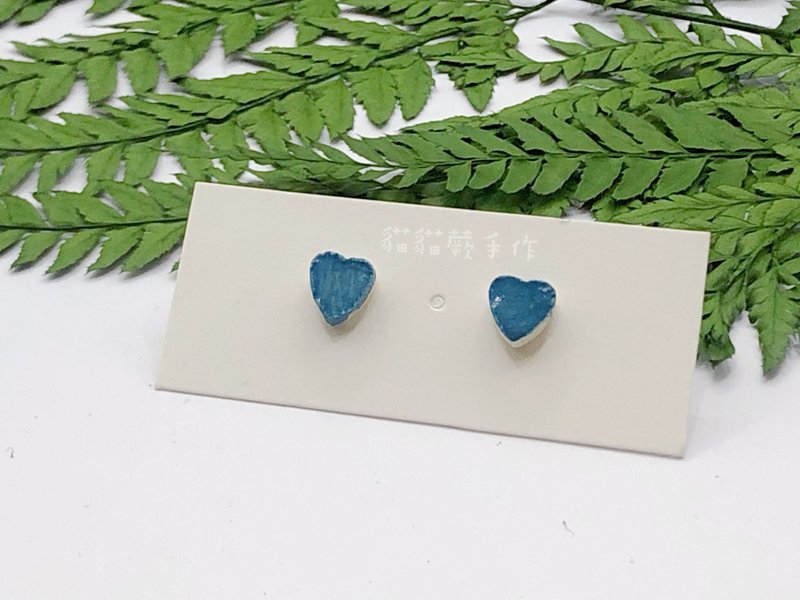 Light Blue Love Earrings 316L Medical Steel Ear Needles Love Earrings Multiple Colors Cat Fern - Earrings & Clip-ons - Pottery Multicolor