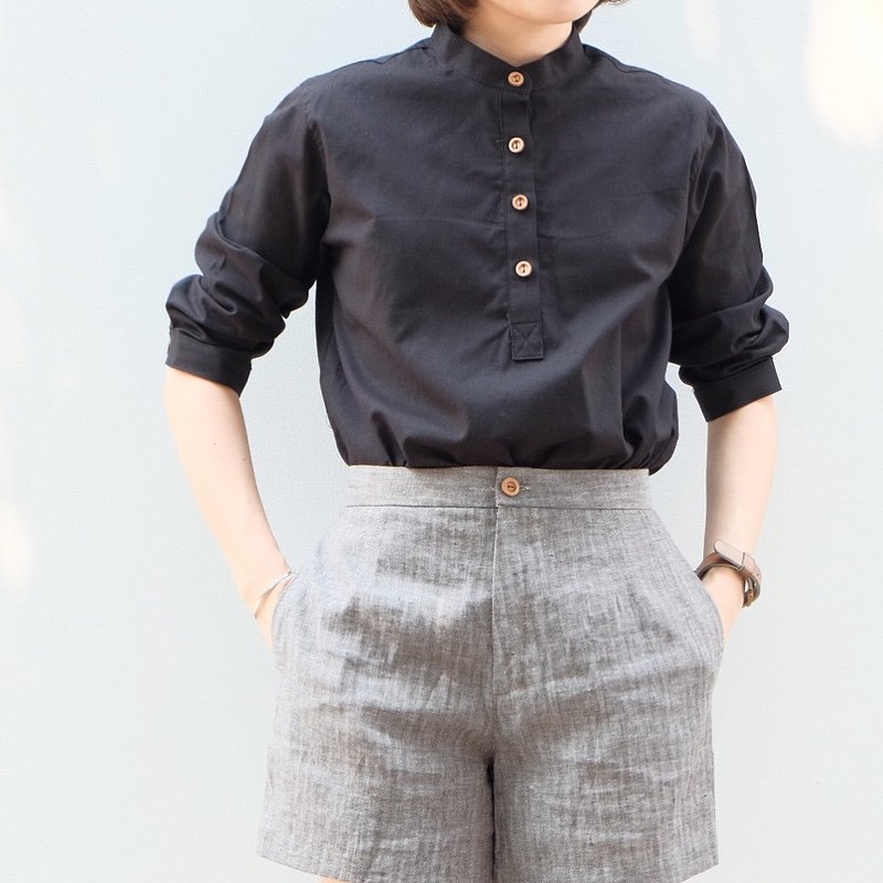 Taru - Taru Shirt : Black Color - 女上衣/長袖上衣 - 棉．麻 黑色