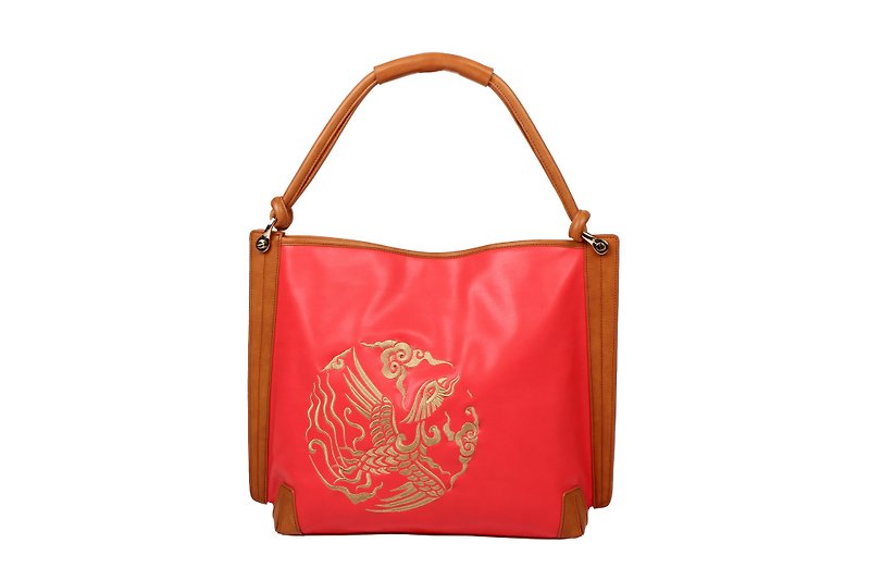 Phoenix pattern shoulder bag - กระเป๋าแมสเซนเจอร์ - หนังแท้ สีแดง