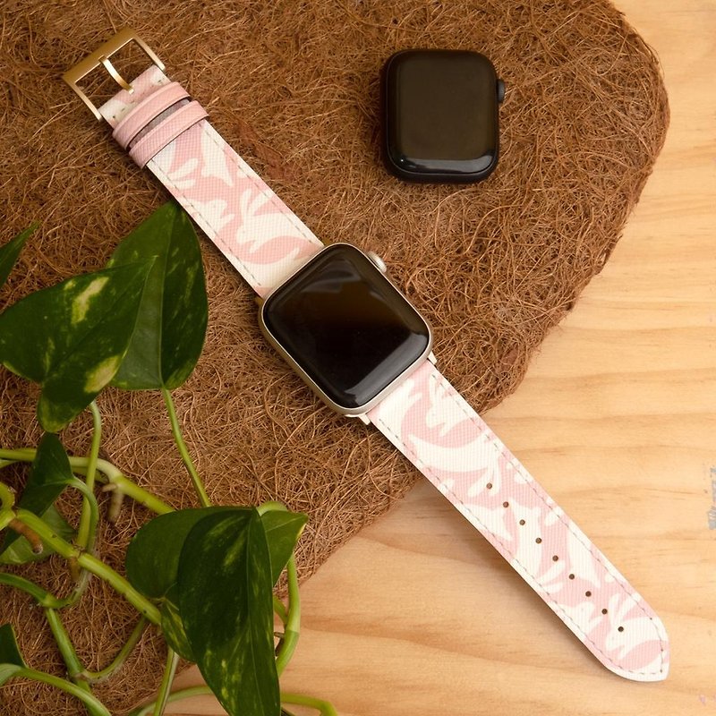 JESSENIA ORIGINAL 粉紅色可愛兔仔蘋果智能腕錶錶帶 - 錶帶 - 真皮 