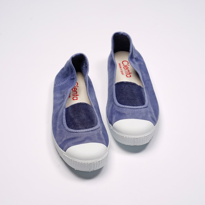 西班牙國民帆布鞋 CIENTA 75777 90 牛仔藍 洗舊布料 大人 - 女款休閒鞋 - 棉．麻 藍色