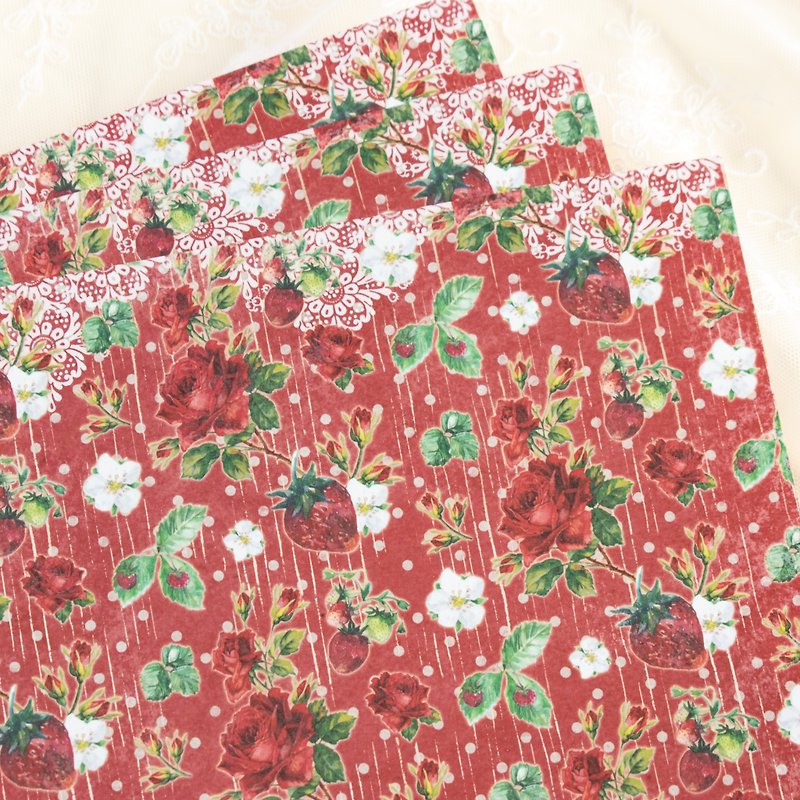 Scrapbooking Paper - Rose and Strawberry No.2 / 10 Sheets A4 size - Gift Wrapping & Boxes - Paper Red