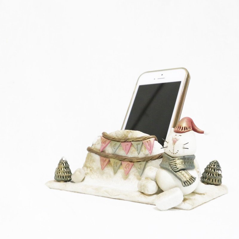 聖誕 雪人吉普貓  手機/名片座 聖誕禮物/交換禮物 - 擺飾/家飾品 - 黏土 白色